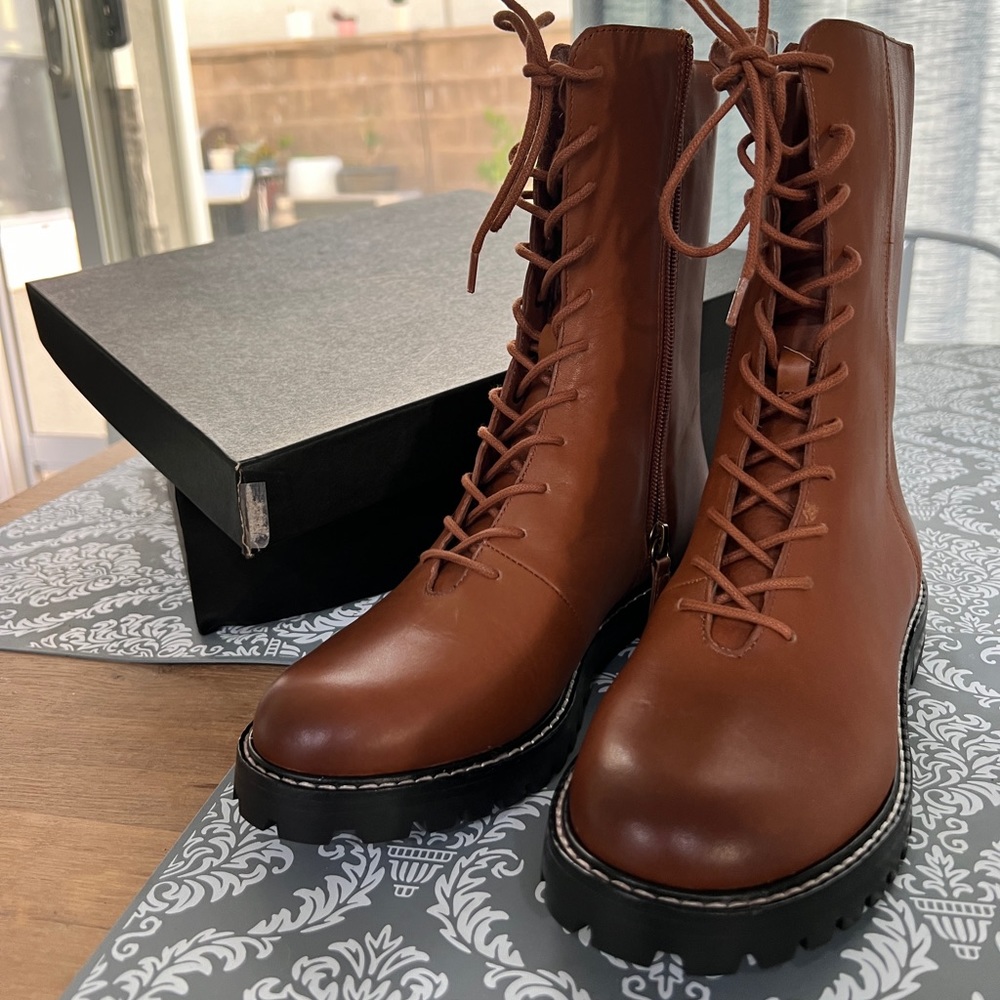 J•Crew Gwen lug-sole leather lace-up tall shaft boots 6M
